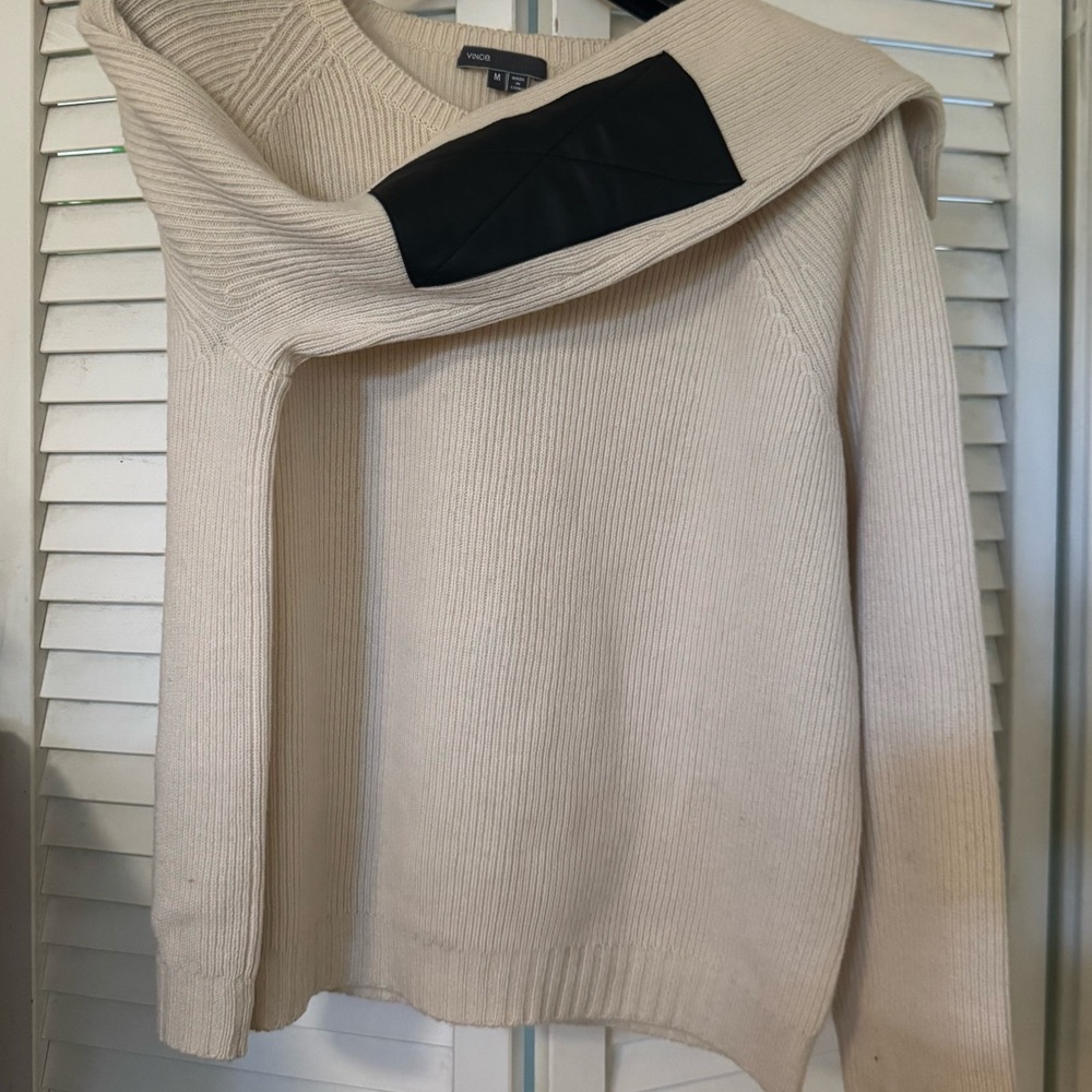 Vince Cream Crewneck Sweater with Black Detail (Elbow Pads)